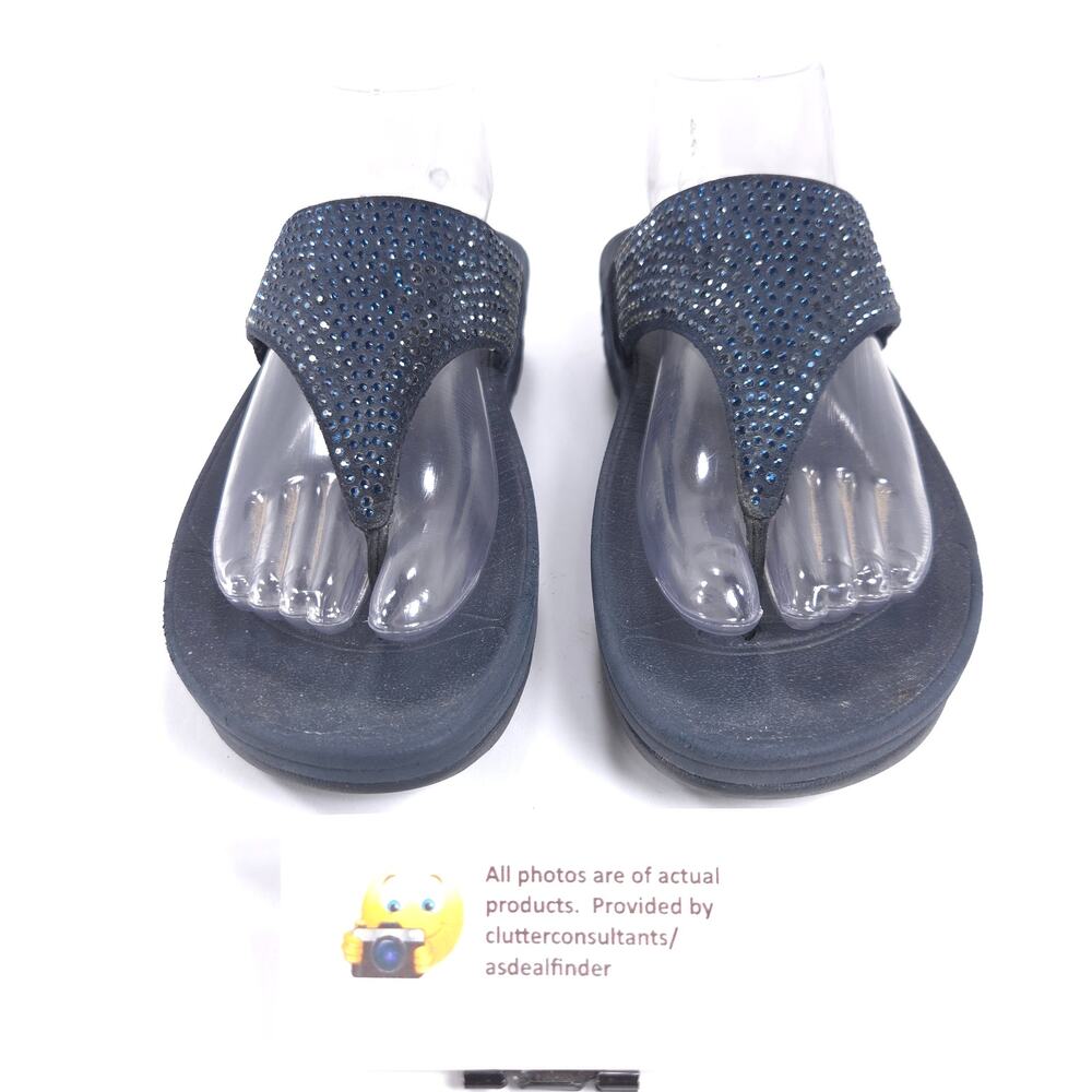 Fit Flop Casual Wedge Thong Sandals Womens Size 8 302-097 Black - Picture 2 of 9